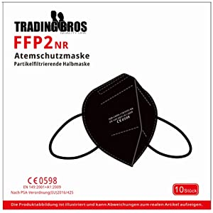 10x FFP2 Atemschutzmaske schwarz SGS geprüft mit Ohrschlaufe Größe M