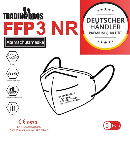 5x FFP3 Maske ohne Ventil mit Ohrschlaufe und Nasenpolster