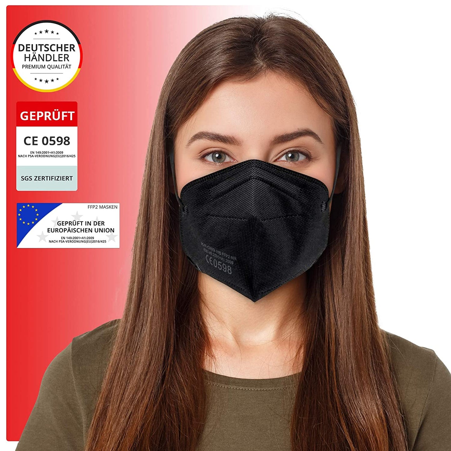 10x FFP2 Atemschutzmaske schwarz SGS geprüft mit Ohrschlaufe Größe M