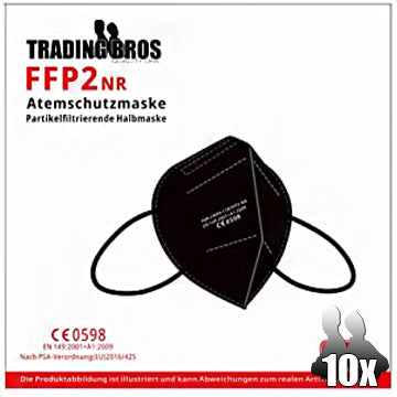 10x FFP2 Atemschutzmaske schwarz SGS geprüft mit Ohrschlaufe Größe M